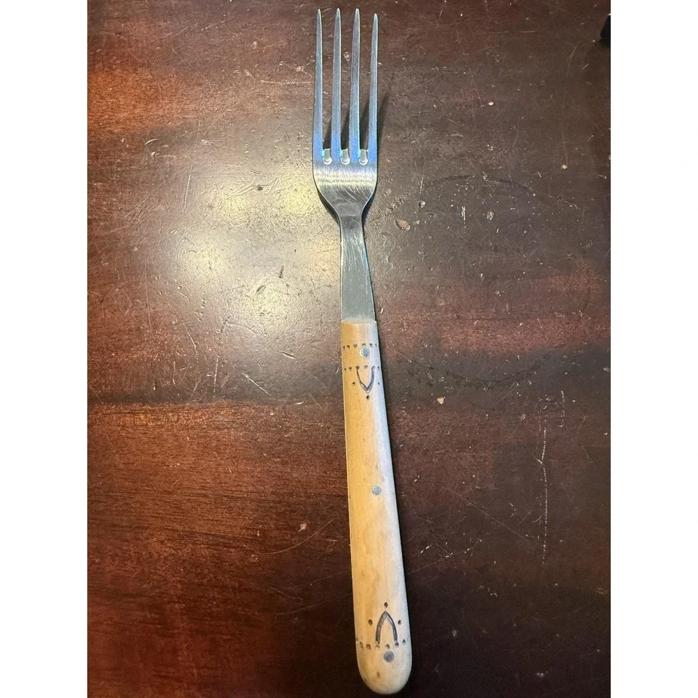 Vintage Nontron France Pyrograved Boxwood Handle Stainless Steel Dinner Fork
